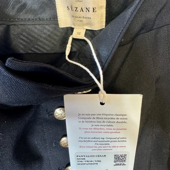 NWT Sezane Black Wide-Leg Cesar Trousers with High-Waist Design, Size 38 US6 - Picture 4 of 11